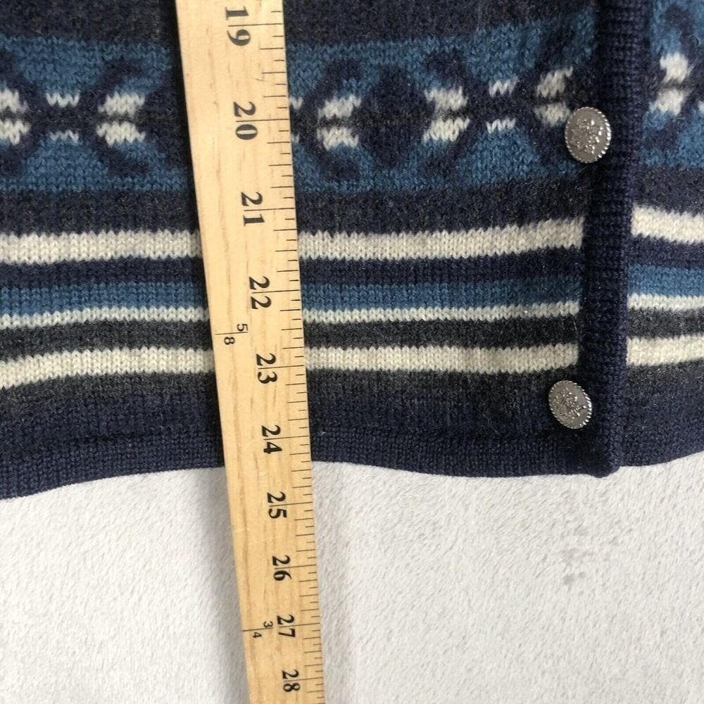 VTG KAREN SCOTT 100% Wool Cardigan Women's Sz M Black Blue Metal Button Sweater - Picture 7 of 13